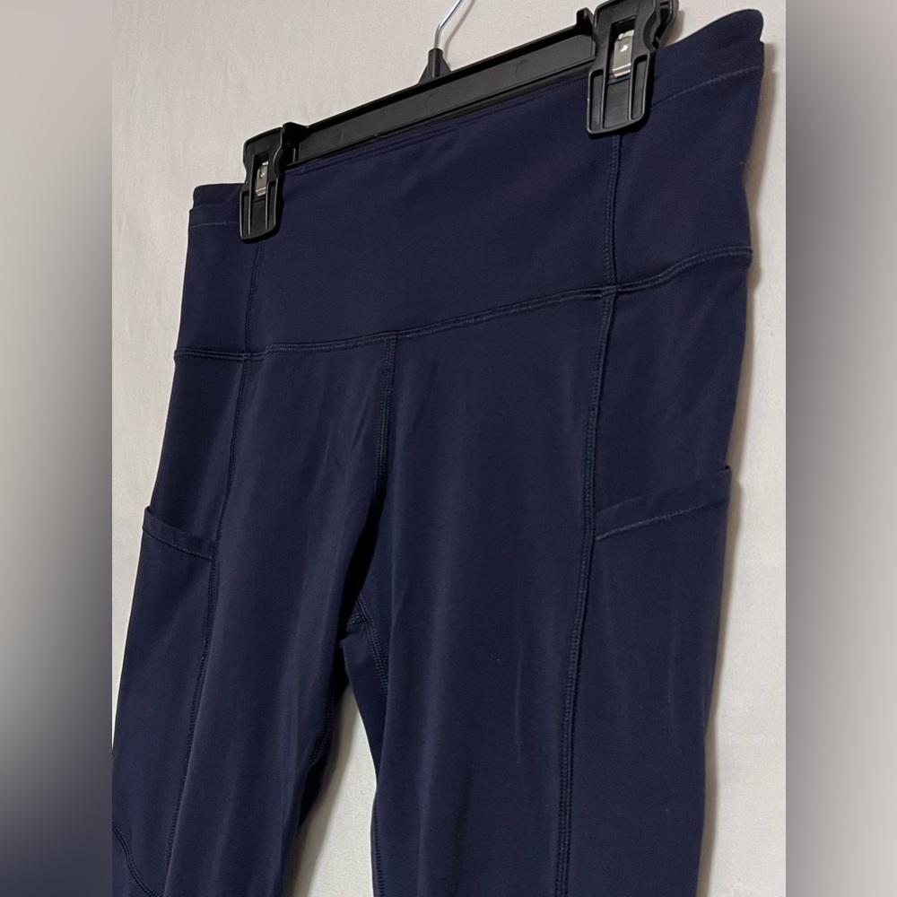 Navy Blue High Rise Yoga Leggings Running Activewear Workout Gym Pockets - Picture 5 of 9